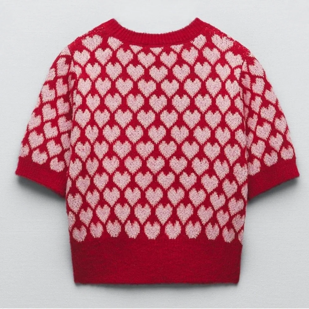 Zara Red and Pink Heart Sweater - Picture 3 of 5